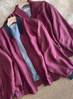 大码夹克斜纹绸桑蚕丝外套棒球服