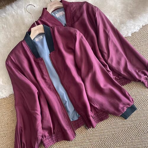 大码夹克斜纹绸桑蚕丝外套棒球服