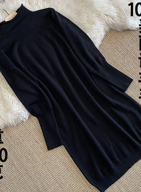 `T家2023冬季新款原厂中长款半高领宽松高端全羊毛连衣裙女秋冬季