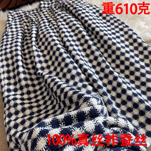 重磅真丝高腰西裤2025春季新款小香风粗花呢休闲裤柞蚕丝格纹长裤