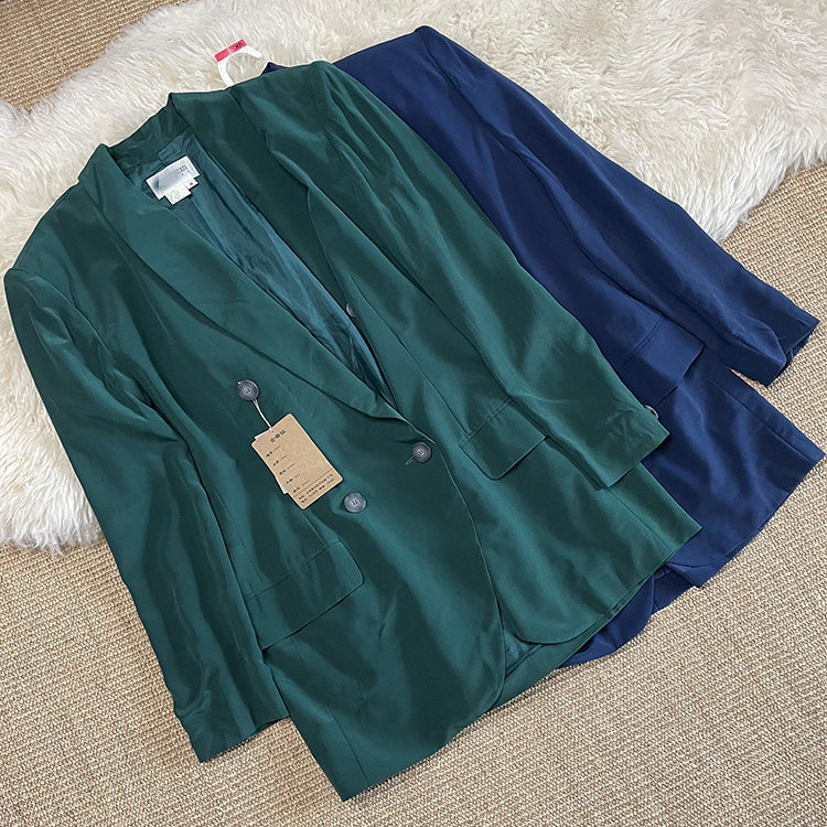 南法风桑蚕丝双排扣小外套女真丝双绉外衣秋青果领西装真丝绸开衫