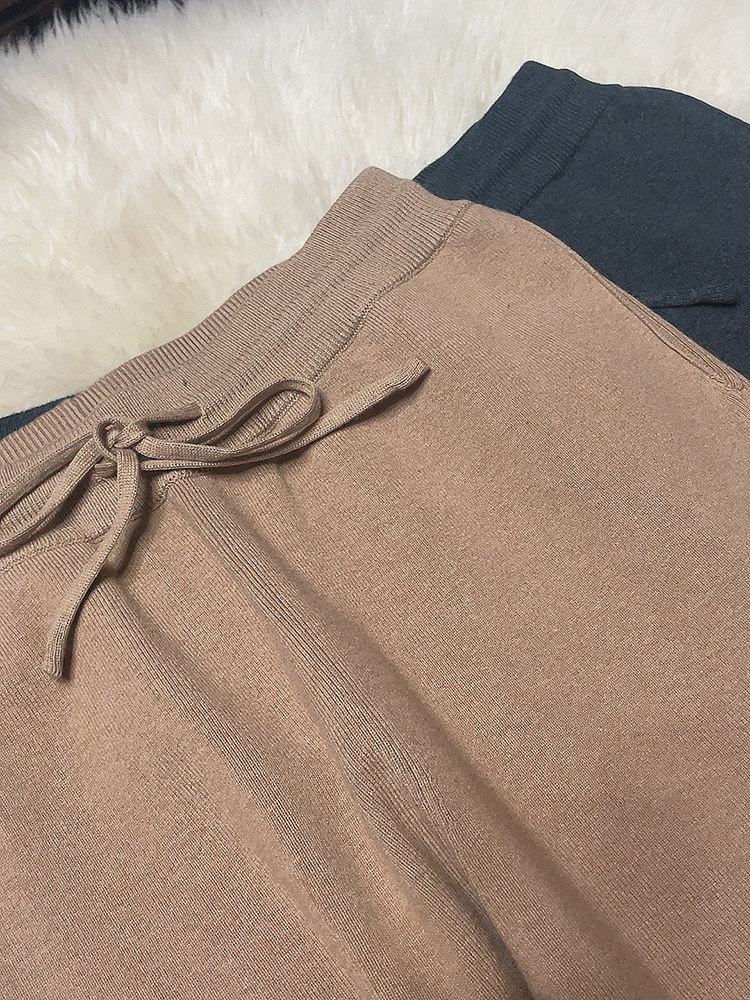 AUTUMN AND WINTER THICKENED DRAPED SILK WIDE-LEG PANTS WOMENS HIGH-WAISTED KNITTED FRIED STREET TROUSERS WEAR CASUAL STRAIGHT-LEG CASHMERE PANTS OVER THE TOP