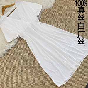 真丝纯色短袖白厂丝桑蚕丝连衣裙