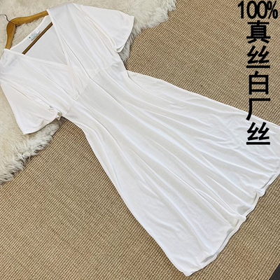 真丝纯色短袖白厂丝桑蚕丝连衣裙