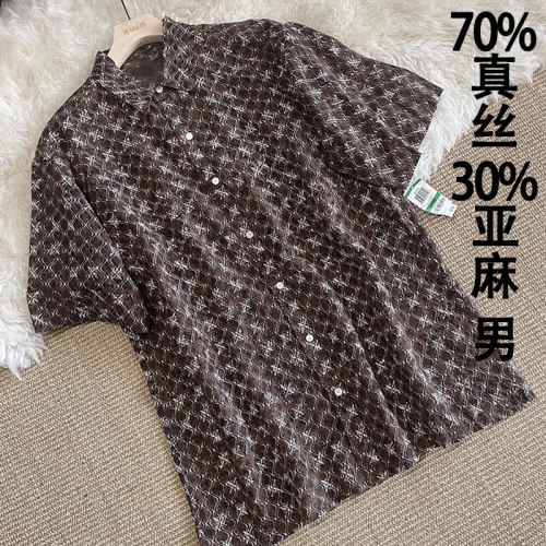 衬衫真丝亚麻印花商务休闲美式