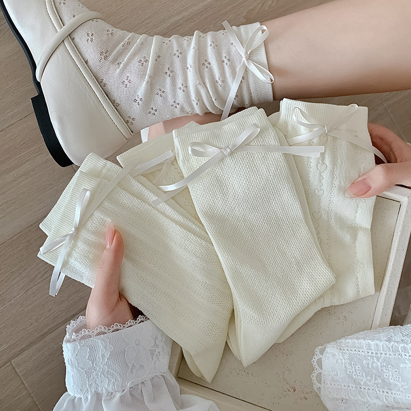 万物复苏~春夏薄款白色系暗纹丝带袜子蝴蝶结网眼中筒袜透气夏季,运动包/户外包/配件,鞋带,淘宝优惠券,粉丝福利购,淘宝优惠卷