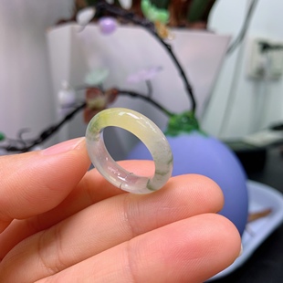 16圈口缅甸天然翡翠A货冰黄翡飘花戒指A1039