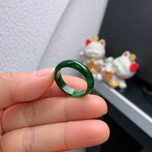 21-22圈口缅甸天然翡翠A货冰润辣绿戒指A1608#