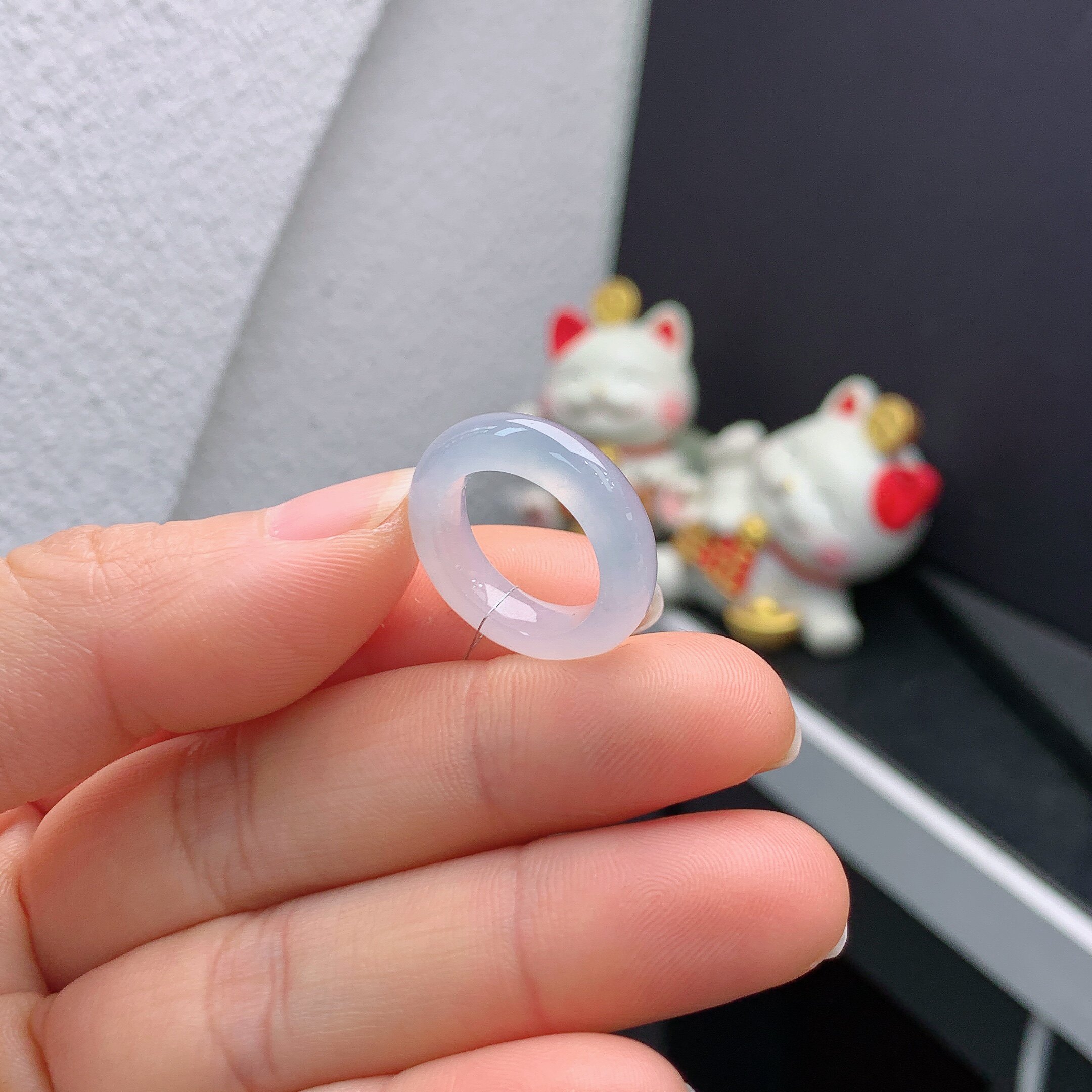 6圈口缅甸天然翡翠A货冰种白月光戒指A697#