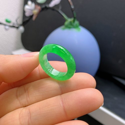 14-15圈口缅甸天然翡翠A货冰阳绿戒指A762#