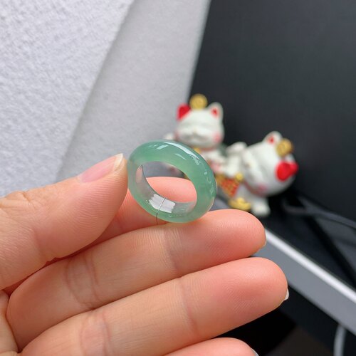 12圈口缅甸天然翡翠A货冰润浅绿戒指A1578#