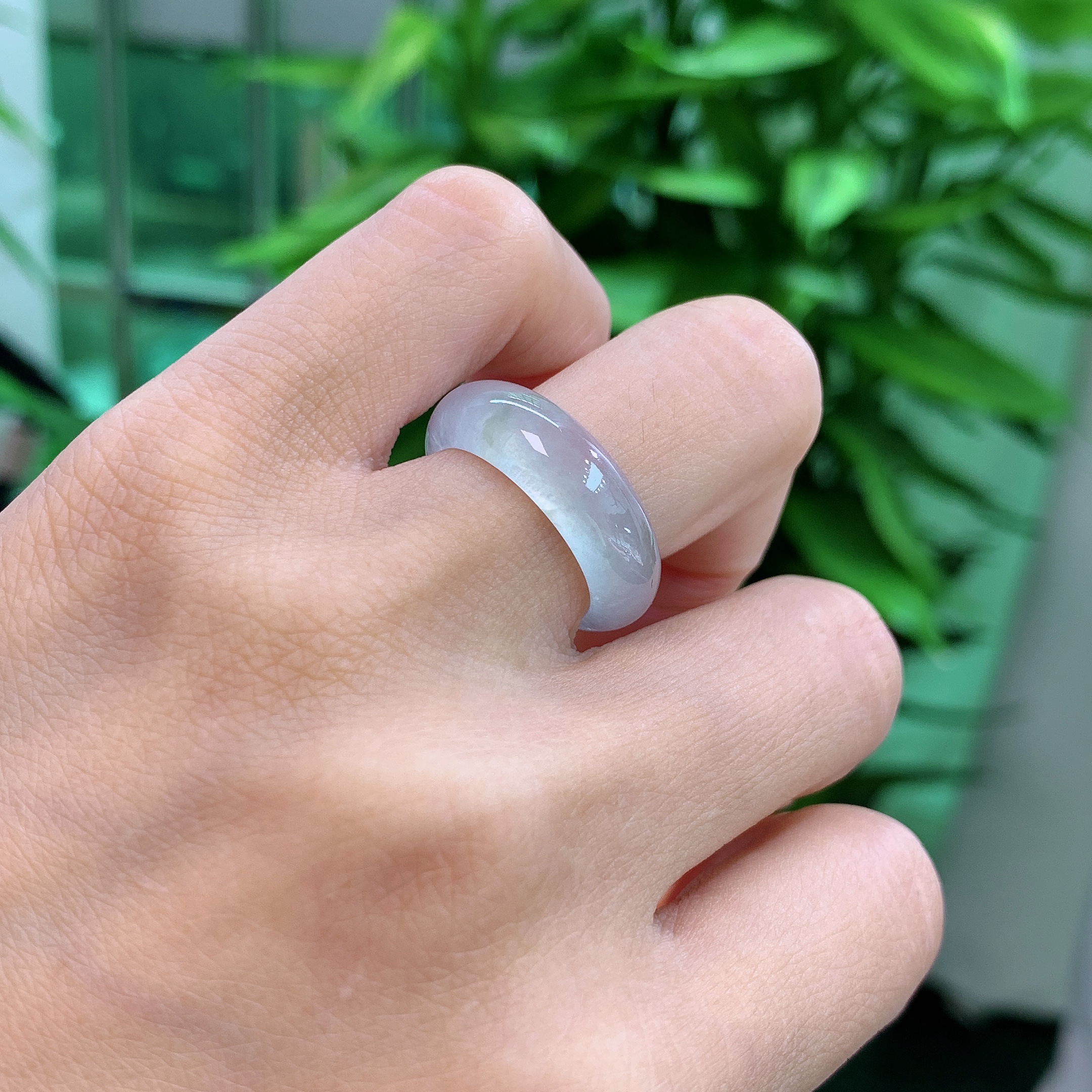 11-12圈口缅甸天然翡翠A货小宽版高冰白冰戒指A22#