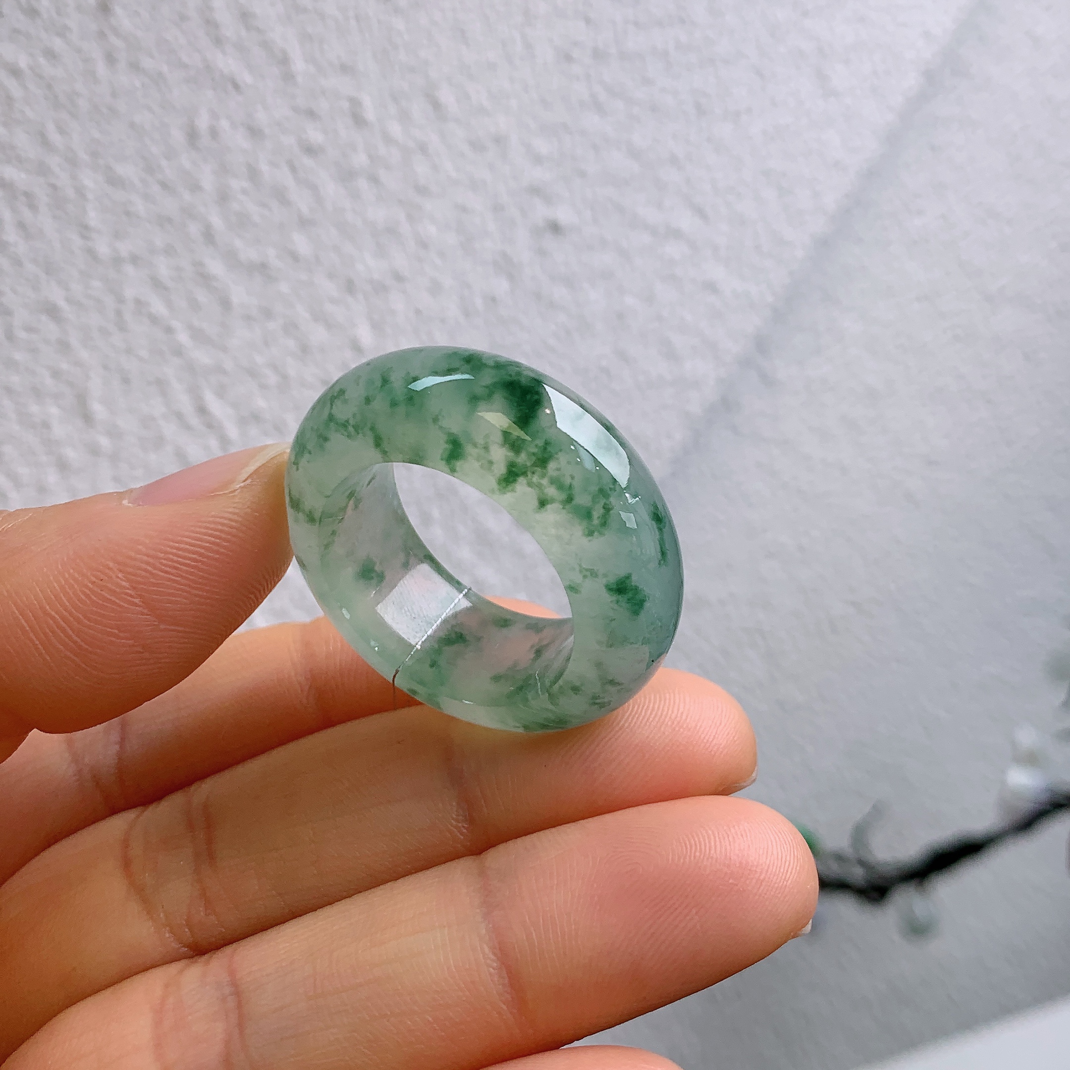 22-23圈口缅甸天然翡翠A货冰飘花宽版轮胎戒指H120#