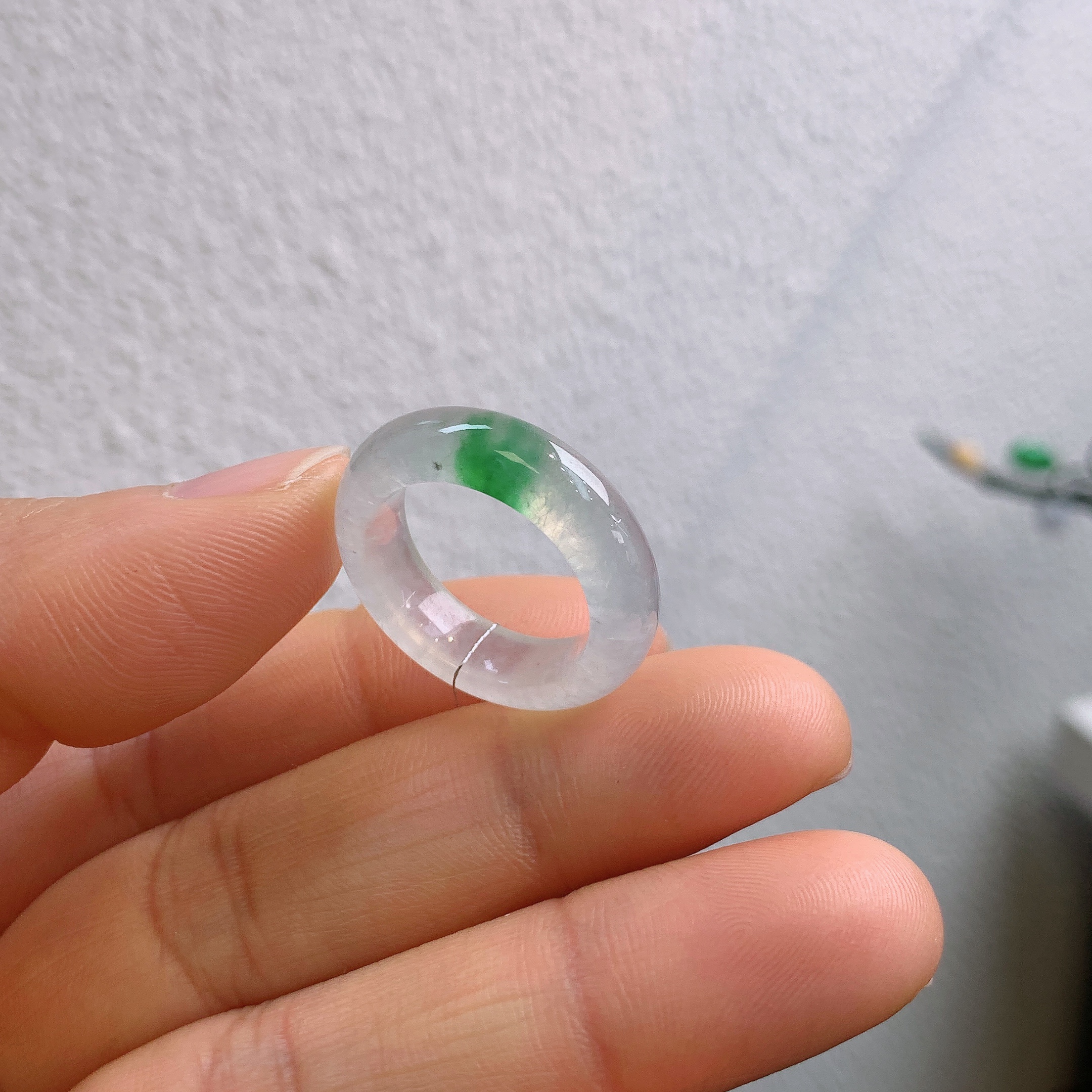 13圈口缅甸天然翡翠A货冰飘绿花戒指A434#