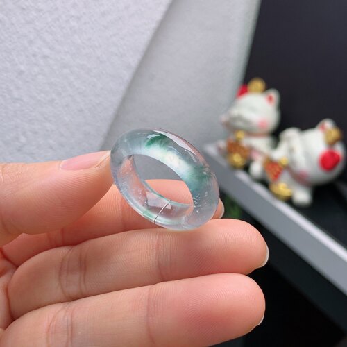 19-20圈口缅甸天然翡翠A货高冰飘花戒指NN06#