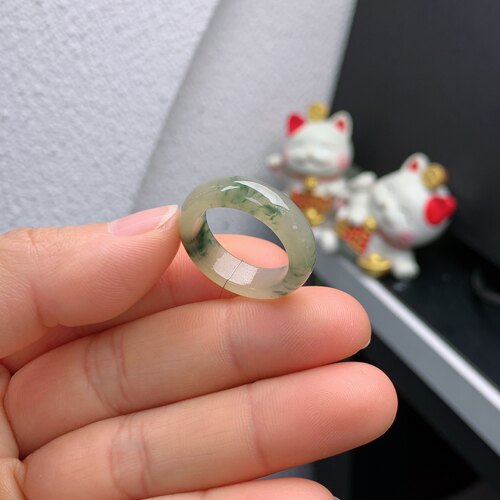 17圈口缅甸天然翡翠A货冰润黄翡飘花戒指A1601#