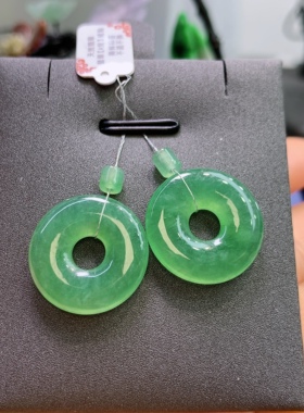 缅甸天然翡翠A货冰甜绿甜甜圈一对K4N30422