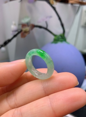 10-11圈口缅甸天然翡翠A货冰飘甜阳绿戒指A585#