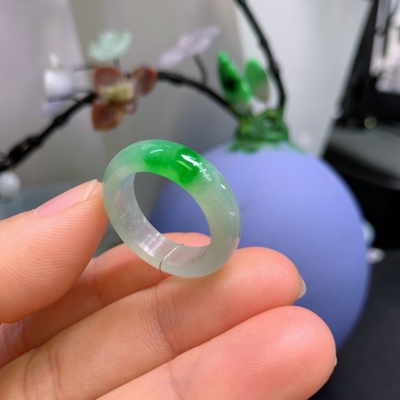 17圈口缅甸天然翡翠A货冰飘阳绿戒指A465#