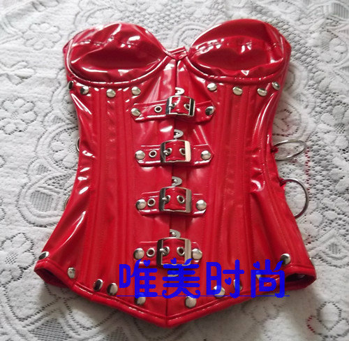 红色漆皮钢骨宫廷聚拢托胸corset