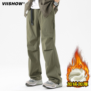 潮牌直筒男生傘兵加厚休閑長褲 VISHOW登山?jīng)_鋒工裝 褲 男加絨冬季