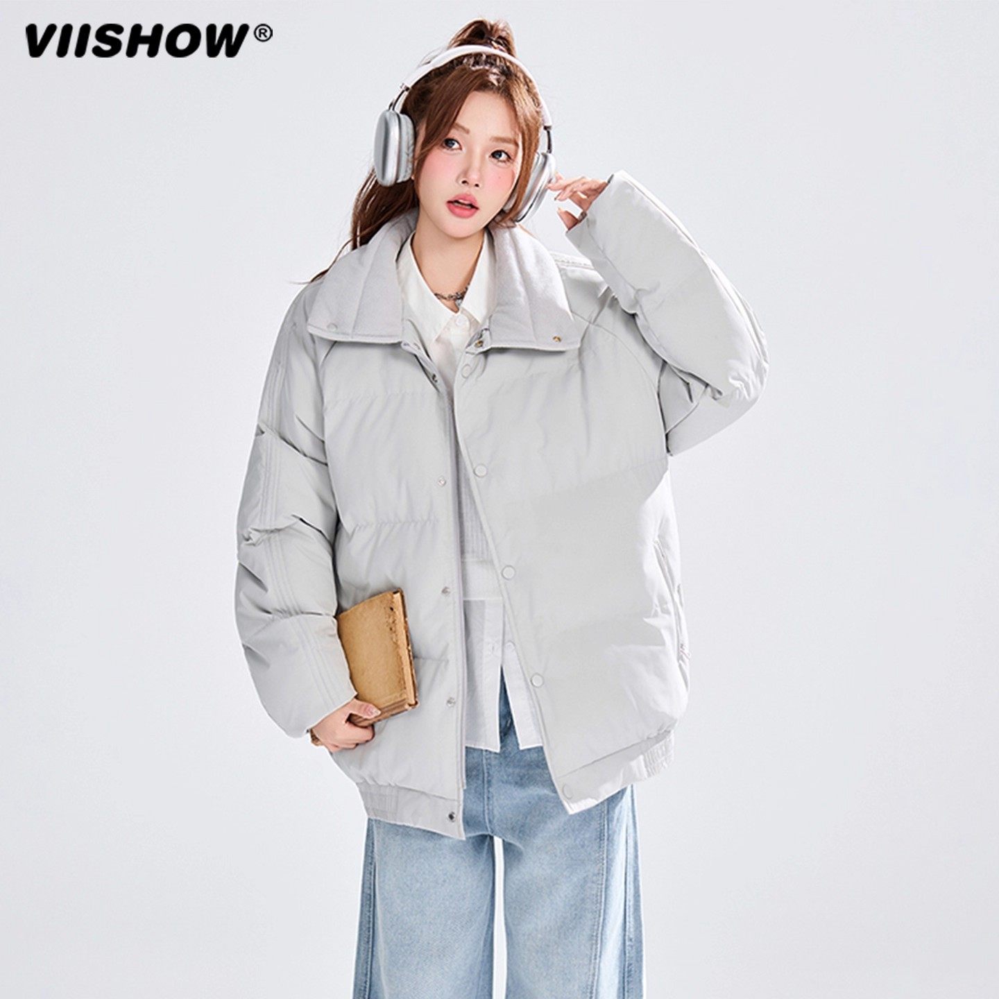 VIISHOW美式撞色立领棉服男冬2025新款潮牌宽松情侣防寒保暖外套,男装,棉衣,淘宝优惠券,粉丝福利购,淘宝优惠卷