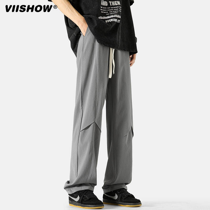 VIISHOW潮牌简约纯色直筒垂感休闲裤男街头宽松百搭运动冰丝长裤
