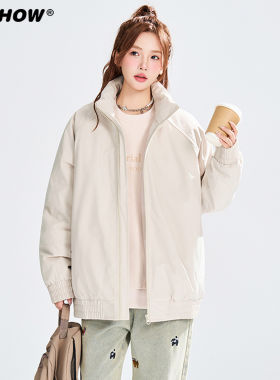 VIISHOW潮牌冬季简约拼接加厚立领棉服男女复古情侣宽松保暖棉衣