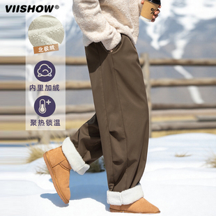 加绒棉裤 潮牌宽松微阔长裤 男士 宽松弯刀休闲裤 新款 VIISHOW秋冬款