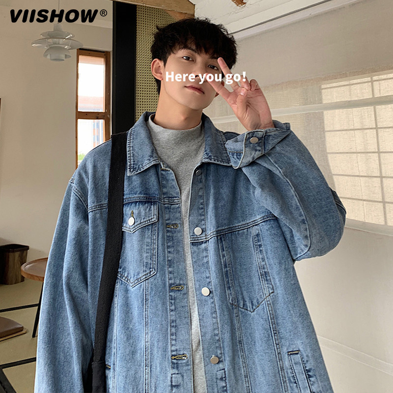 VISHOW新款牛仔衣夹克男士美式高街潮牌工装复古外套男生2024水洗