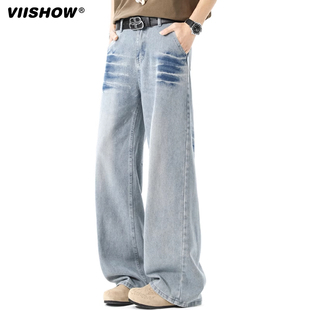 VIISHOW街头复古做旧直筒牛仔裤 男潮牌宽松阔腿休闲百搭老爹长裤