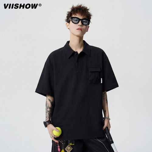 VIISHOW夏季潮牌泡泡纱纯色短袖POLO衫男女复古宽松休闲纯色体恤