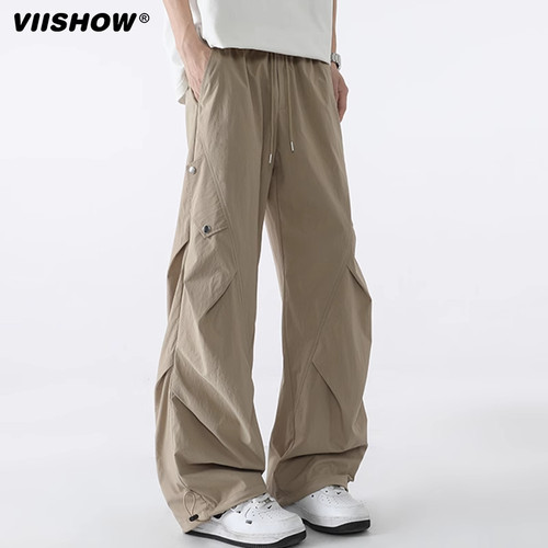 VIISHOW美式户外冲锋工装裤男夏季潮牌速干伞兵裤宽松直筒休闲裤