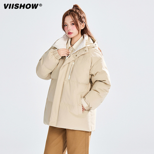 VIISHOW潮牌冬季加厚连帽棉服男女复古情侣百搭保暖休闲棉衣外套