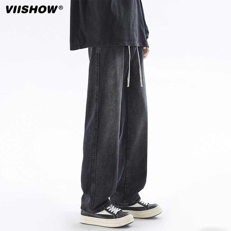 VIISHOW水洗牛仔裤男夏季新款宽松百搭直筒潮牌cleanfit阔腿裤子