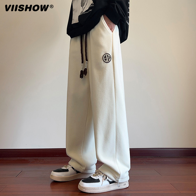 VISHOW美式重磅摇粒绒休闲裤男款秋冬季加绒加厚垂感抽绳直筒裤,男装,休闲裤,淘宝优惠券,粉丝福利购,淘宝优惠卷