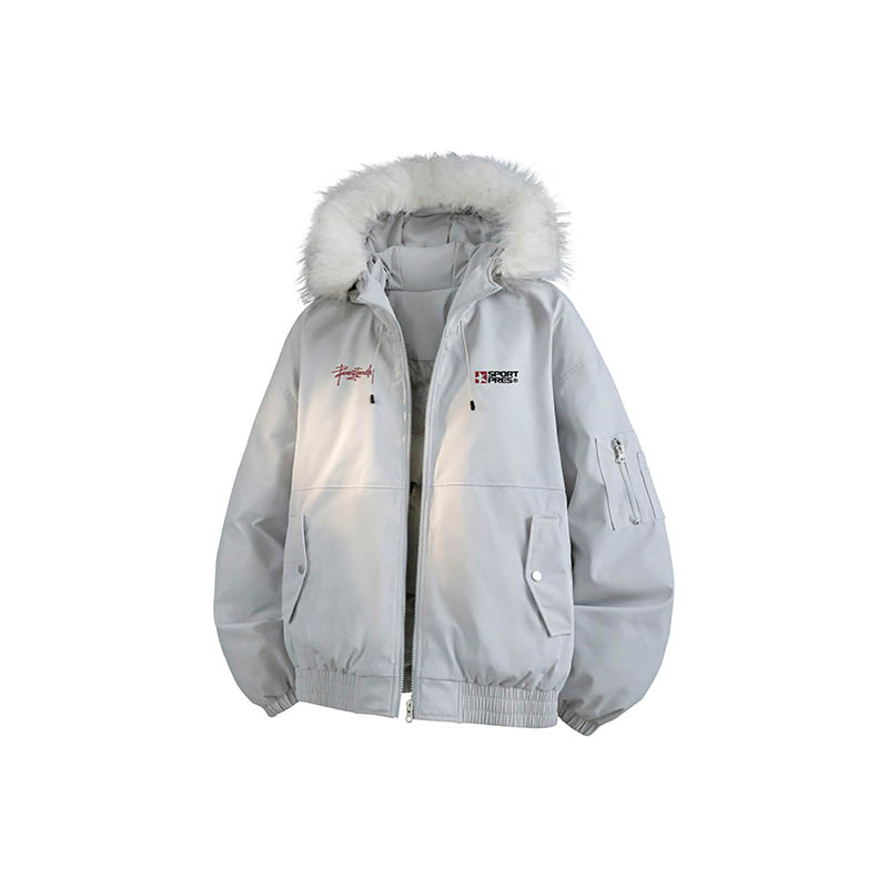 PRESSURE美式复古可拆卸毛领休闲宽松连帽加厚保暖派克棉服男女款