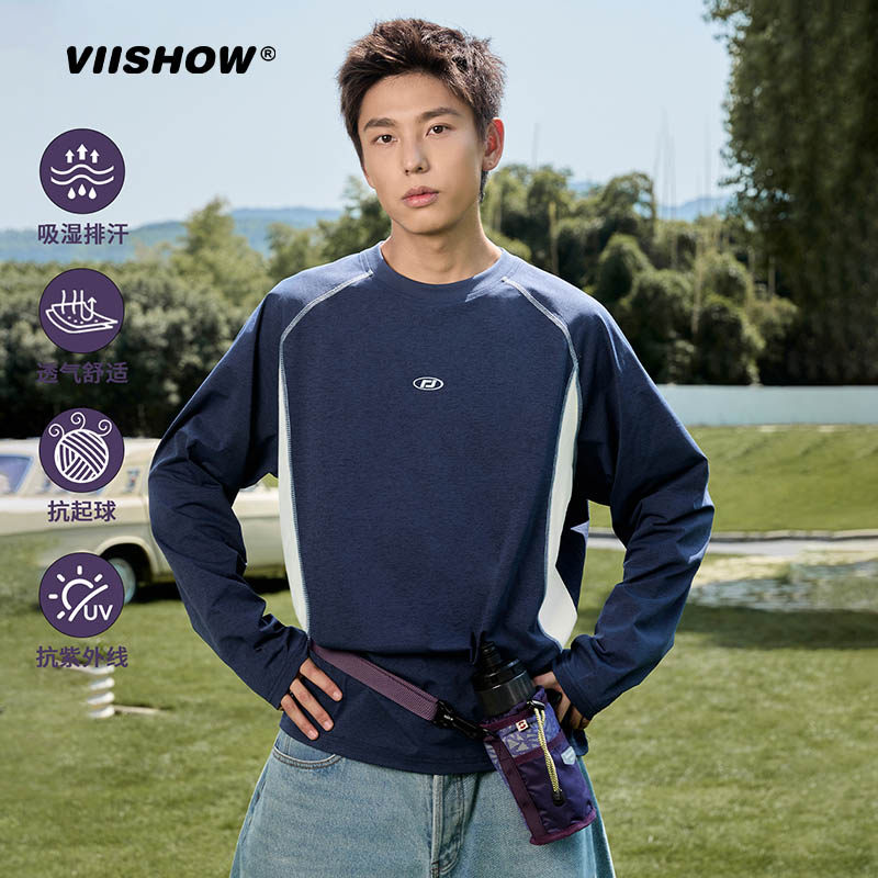 VIISHOW冰丝运动速干长T恤户外训练骑行跑步长袖吸湿排汗上衣男