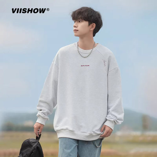 VIISHOW重磅360G圆领卫衣潮牌春季新款百搭长袖复古美式字母刺绣