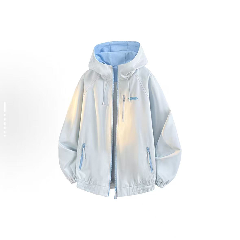 PRESSURE美式复古多巴胺色系拼接撞色休闲宽松连帽学院风夹克男女