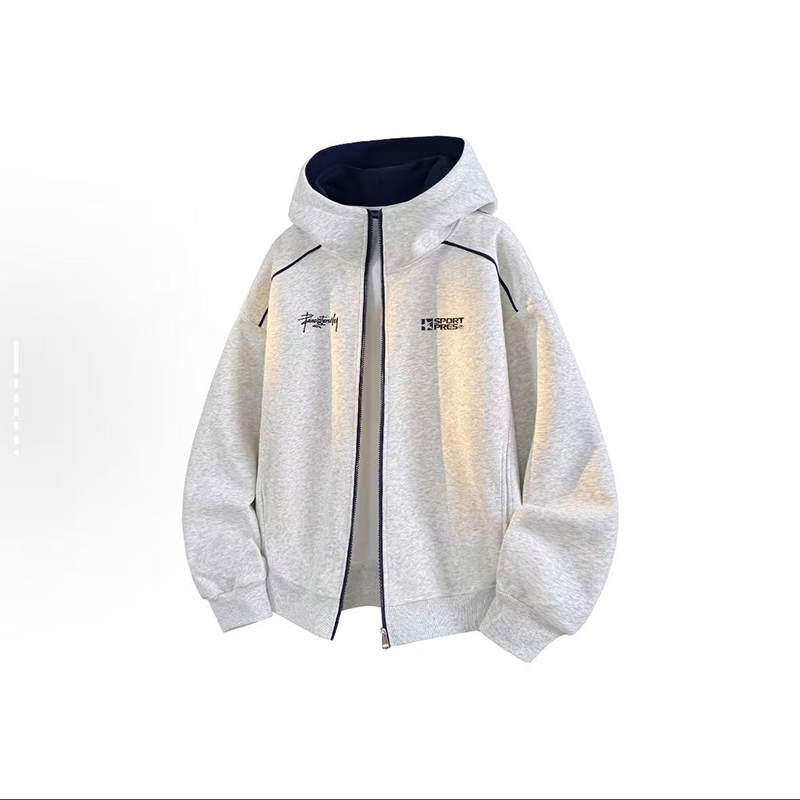 PRESSURE美式复古字母logo印花休闲宽松舒适落肩开衫卫衣男女同款