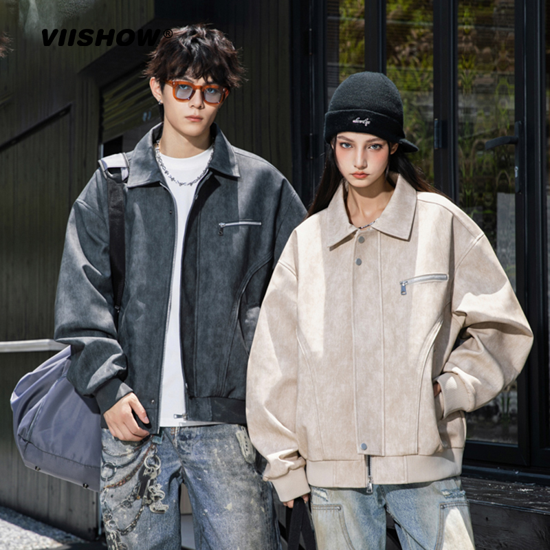 VIISHOW美式复古翻领解构工装外套男士春秋季潮牌痞帅行政夹克