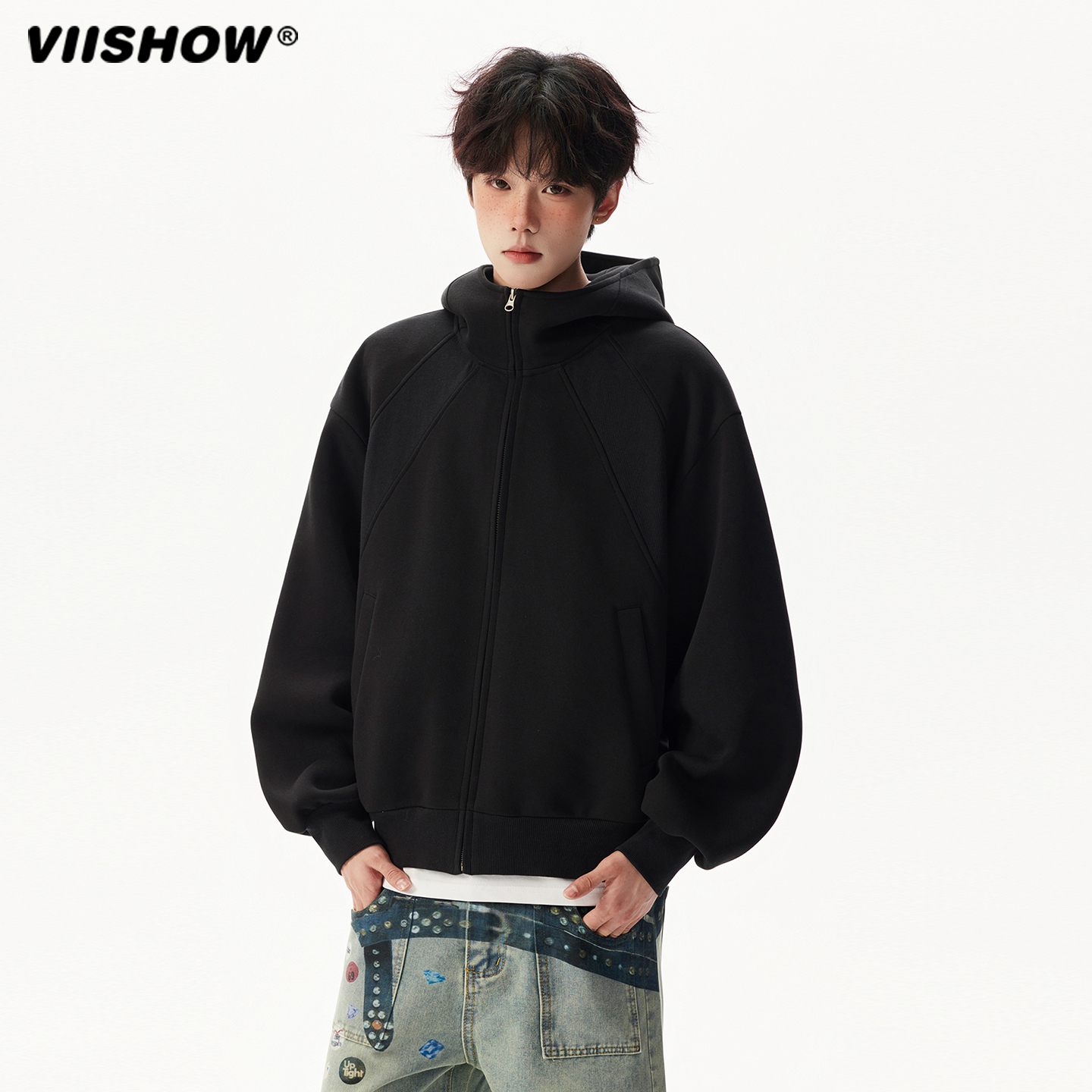 VIISHOW纯色重磅美式连帽卫衣男2025秋季新款潮流休闲情侣外套