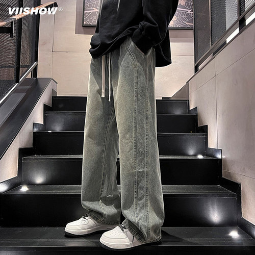 VIISHOW复古牛仔裤男款夏季潮流直筒裤宽松裤子休闲阔腿拖地长裤