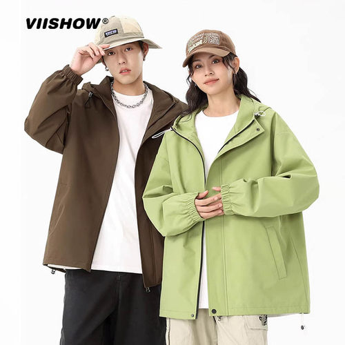 VIISHOW外套男春季宽松休闲拉链连帽夹克宽松潮牌山系户外上衣