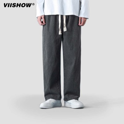 VISHOW直筒牛仔裤男款春秋潮牌宽松美式高街阔腿裤港风休闲长裤子