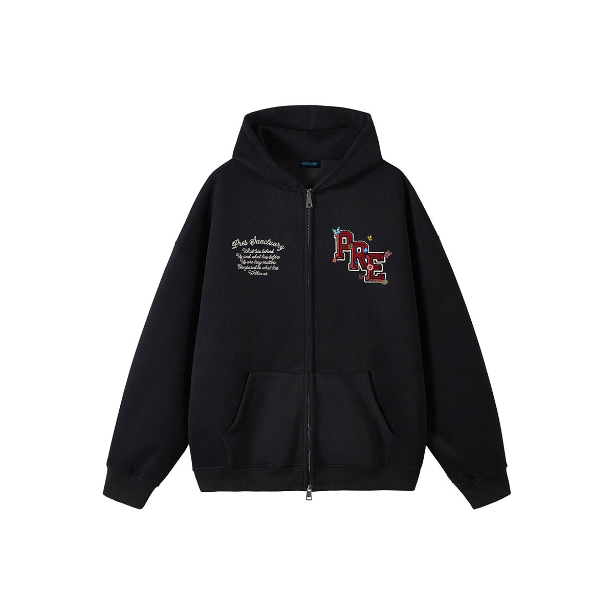 PRESSURE重磅美式刺绣趣味涂鸦简约休闲宽松落肩开衫卫衣男女同款