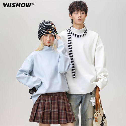 VIISHOW潮牌德绒半高领打底衫男2025年新款秋季保暖上衣内搭卫衣