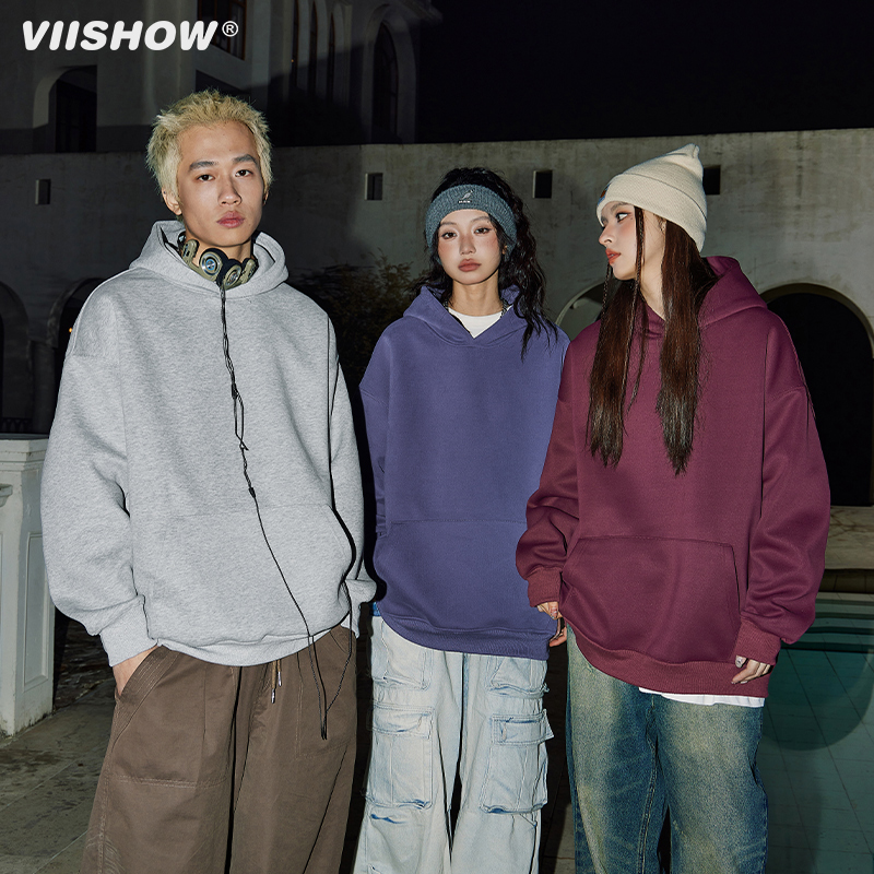 VISHOW百搭重磅连帽卫衣男生秋季新款美式复古宽松休闲上衣外套