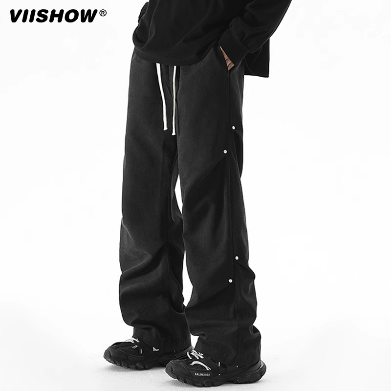 VIISHOW裤子男2025春新款痞帅褶皱伞兵裤宽松直筒休闲运动长裤潮